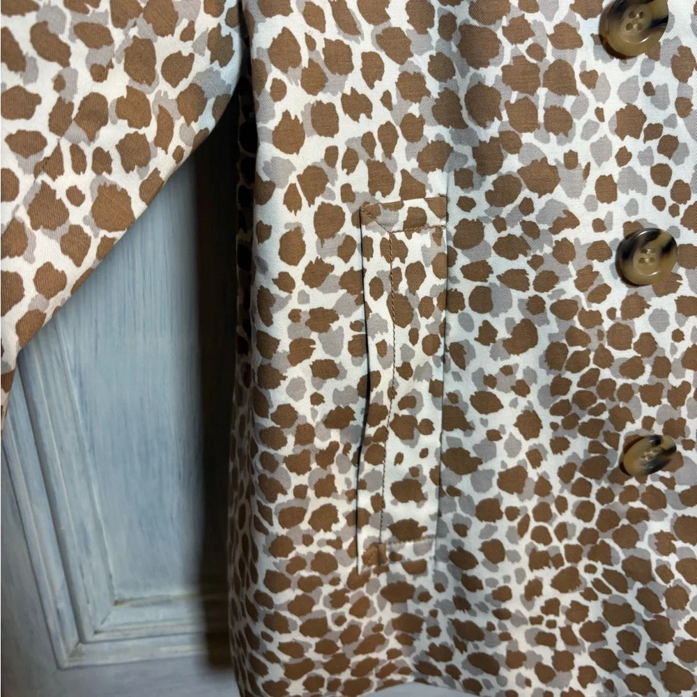 Ann Taylor Ivory Twill Animal Print Pea Coat Classic Preppy Stylish Modern Artsy - Picture 7 of 10